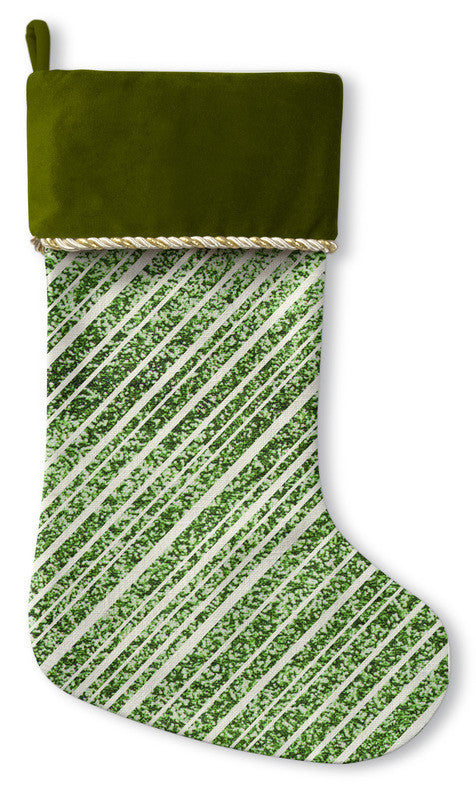 Christmas Stocking with gold cord - GREEN