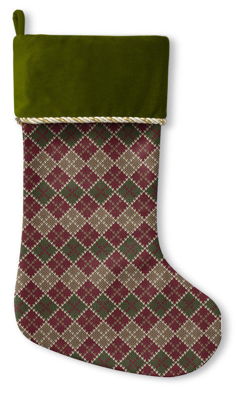 Christmas Stocking with gold cord - GREEN
